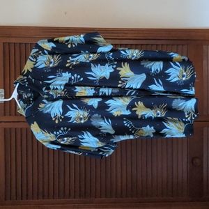 Volcom button down, men's large, blue and yellow print.